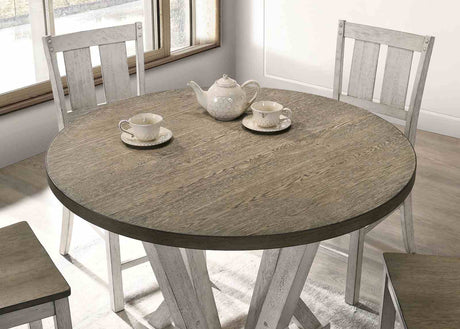 Dakota Rustic Farmhouse 48" Round Counter Height Table, Set & Chairs - Antique White and Ash Brown – White & Brown, view 3