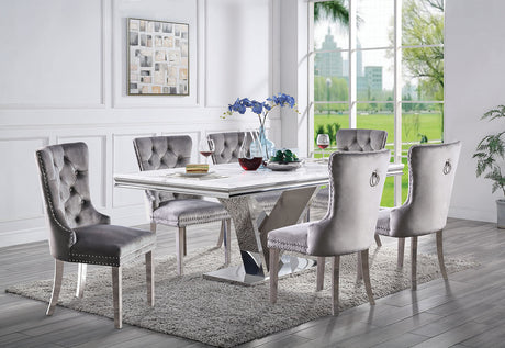 Valdevers Glam 78" Faux Marble Dining Table & Set - 5pcs- Table + 4 Gray Wingback Chairs