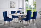 Valdevers Glam 78" Faux Marble Dining Table & Set - 5pcs- Table + 4 Navy Wingback Chairs