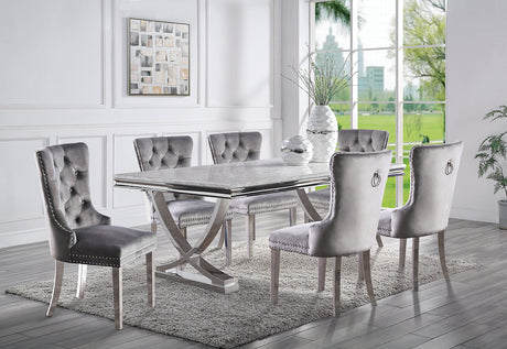 Wadenstil Glam 78" Stainless Steel Dining Table - Sintered Stone Top in Chrome – Silver, view 2
