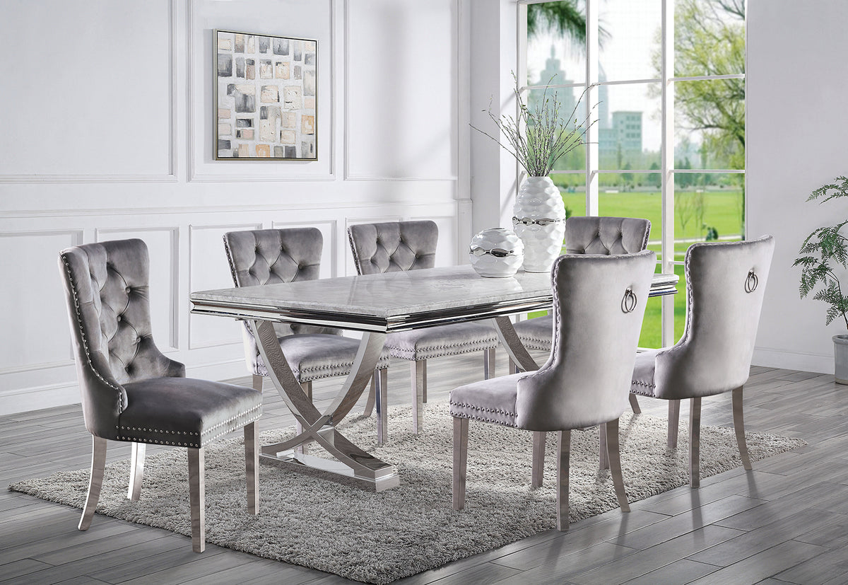 Wadenswil 7-Piece Dining Set - 78" Table with 6 Gray Upholstered Chairs – Gray, view 2