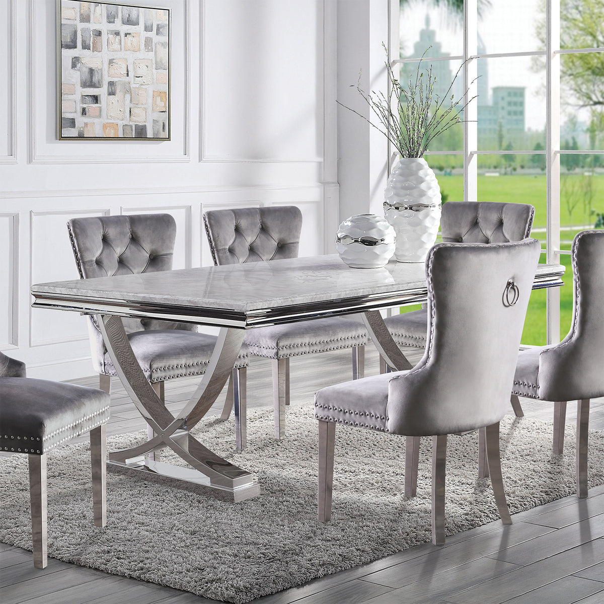 Wadenstil Glam 78" Stainless Steel Dining Table - 