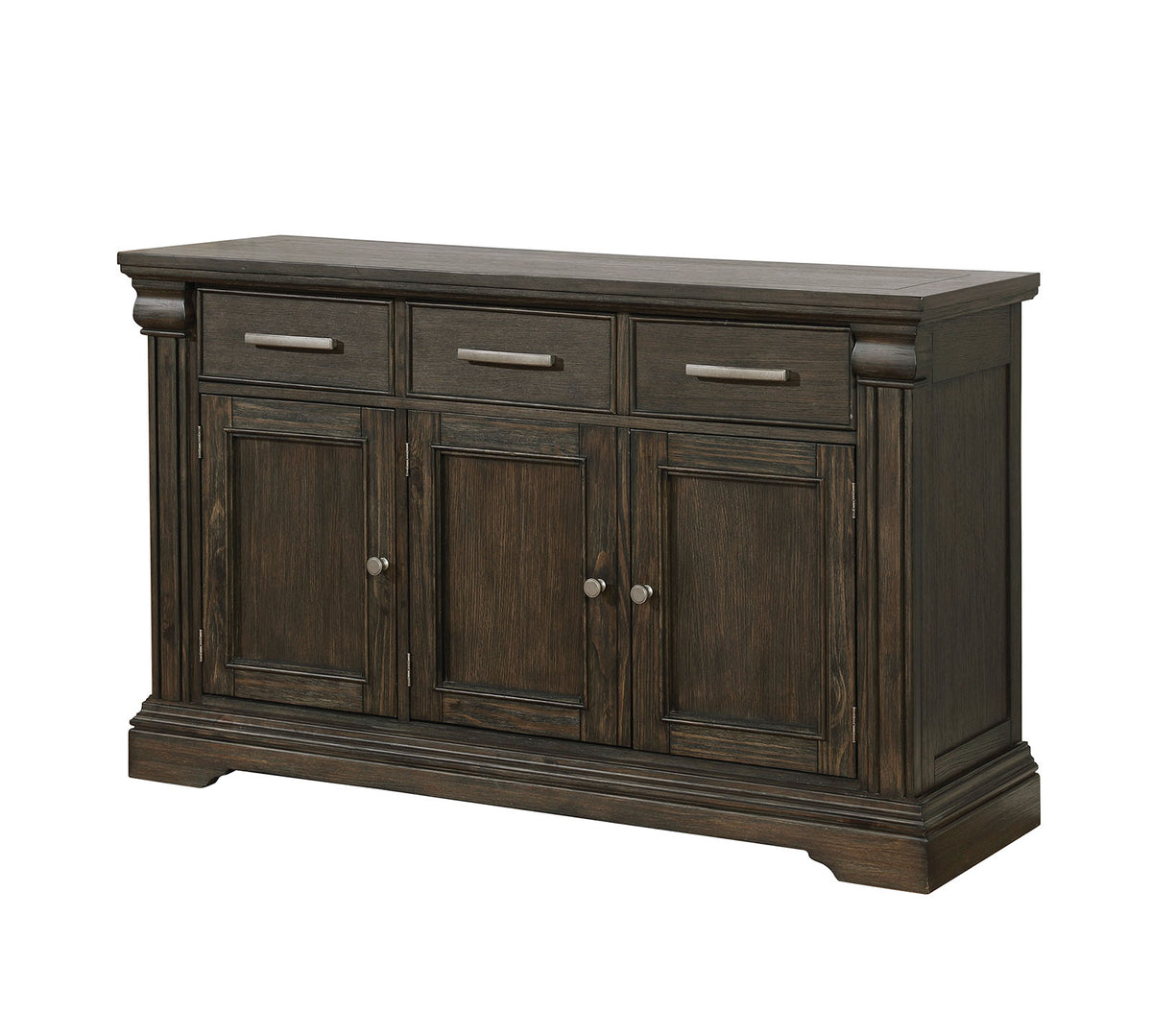 Faulk Transitional Extendable Double Pedestal Dining Collection - Table, Nailhead Chairs, Bench & Server in Espresso & Warm Gray – Brown & Gray, view 16