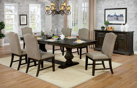 Faulk Transitional Extendable Double Pedestal Dining Collection - Table, Nailhead Chairs, Bench & Server in Espresso & Warm Gray – Brown & Gray, view 6