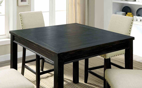 Kristie Rustic 5-Piece Counter Height Dining Set - 42" Square Table & Nailhead Linen Chairs in Antique Black – Black & Beige, view 2