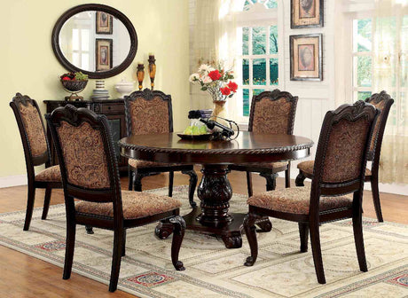 Bellagio Traditional Dining Collection - 5pcs- Round Table + 4 Fabric Side Chairs