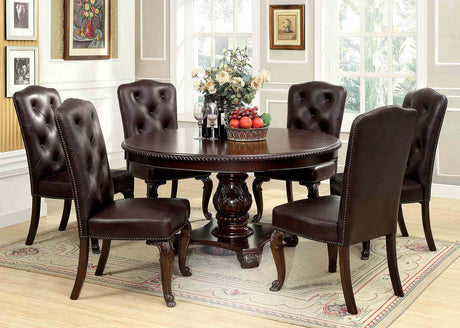 Bellagio Traditional Dining Collection - 5pcs- Round Table + 4 Leatherette Side Chairs