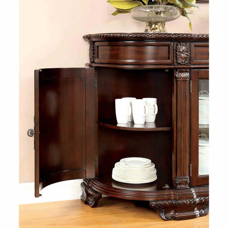 Bellagio Traditional Dining Collection - 60" Round or 108" Extendable Pedestal Table, Chairs, Server & Mirror in Brown Cherry – Brown, view 12