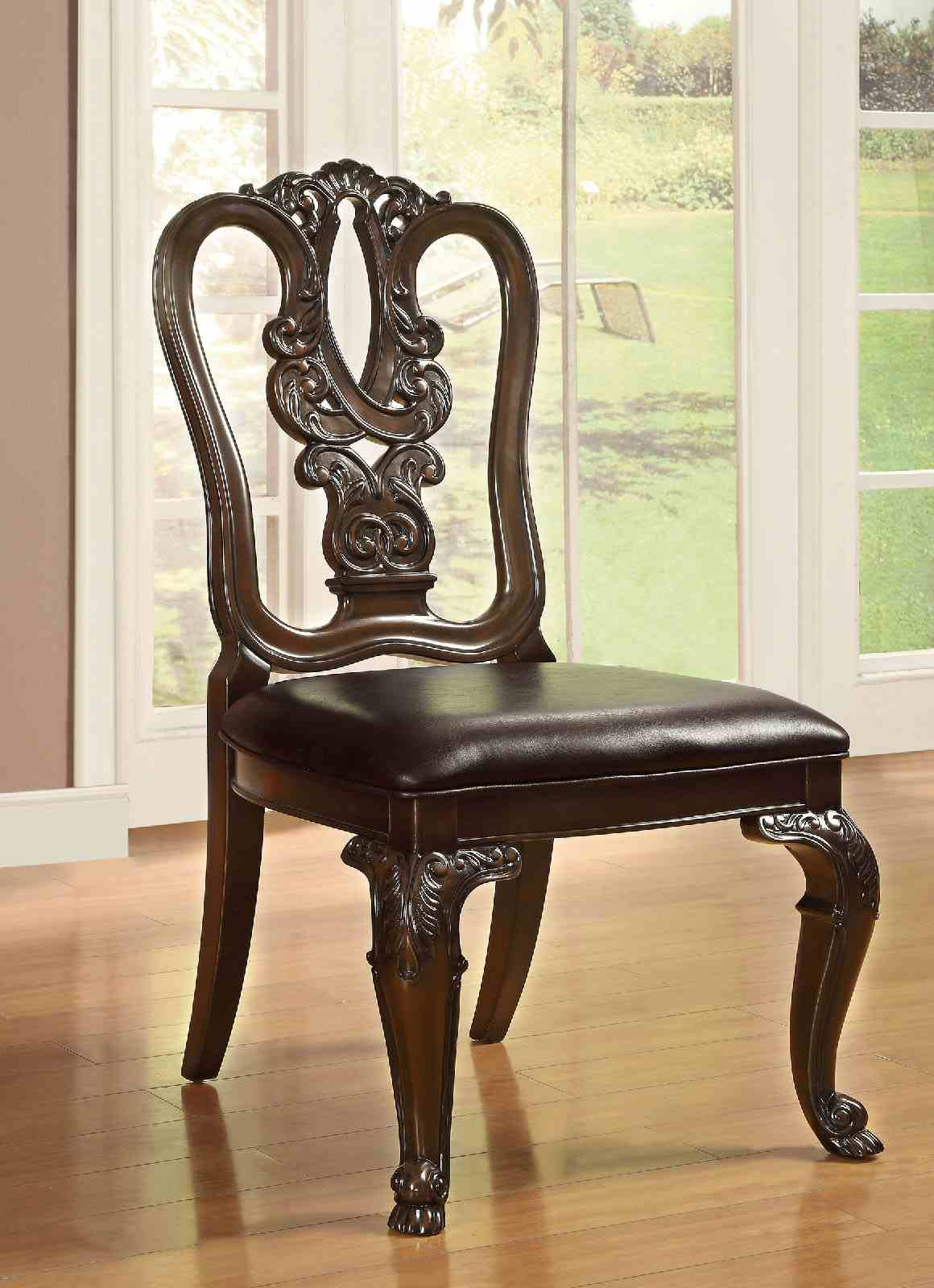 Bellagio Traditional Dining Collection - 60" Round or 108" Extendable Pedestal Table, Chairs, Server & Mirror in Brown Cherry – Brown, view 7