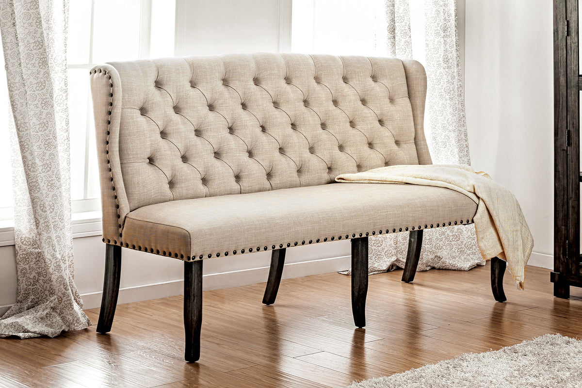 Sania Rustic Bar & Counter Height Dining Collection - 3-Seater Wingback Loveseat Bench