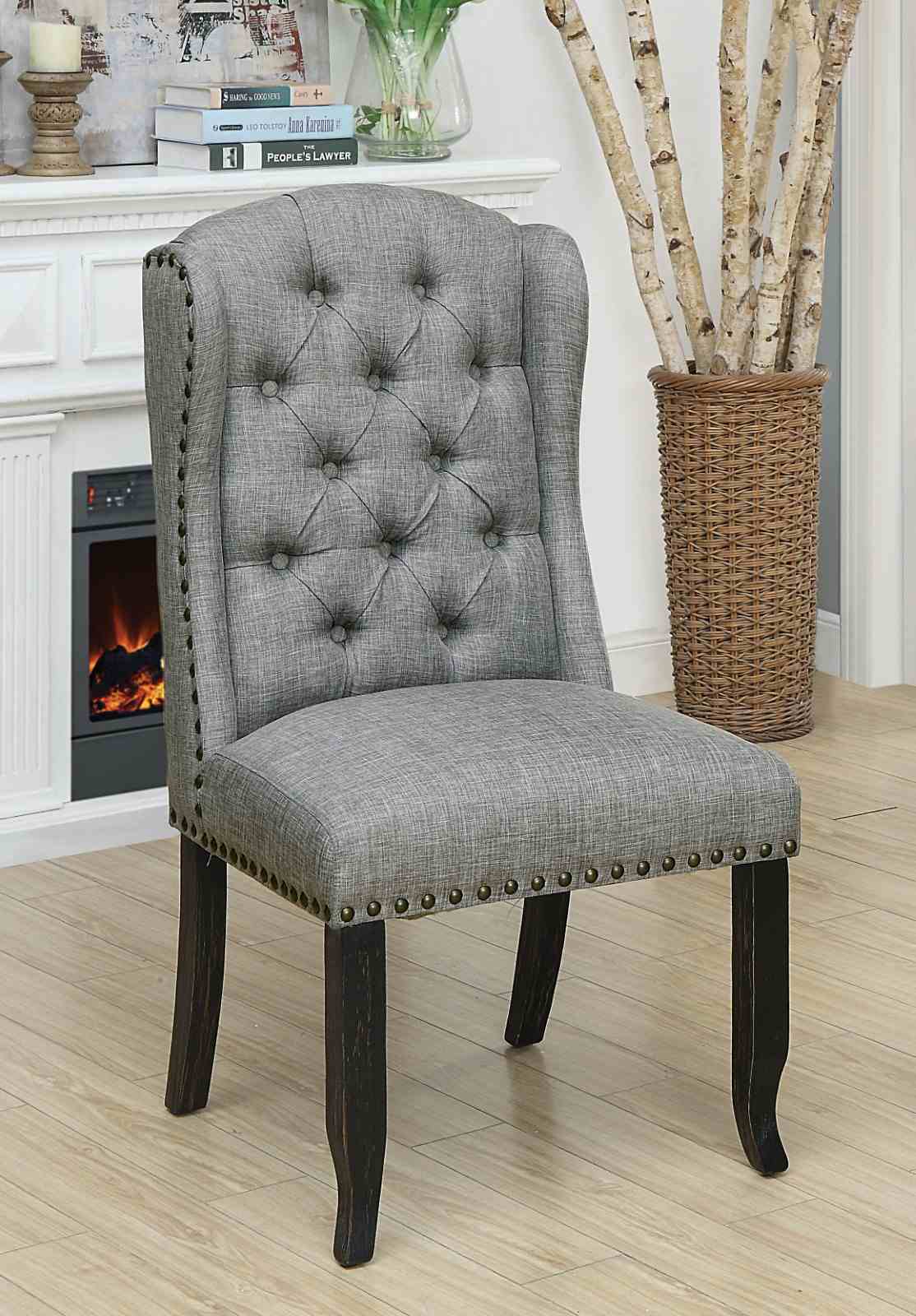 Sania Rustic Dining Collection - 72" or 84" Extendable Table with Wingback & Tufted Chairs in Antique Black – Black & Beige, view 18