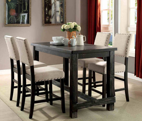 Sania Rustic Counter Height Dining Collection - 5pcs- Counter Table + 4 Counter Chairs