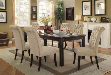 Marshall Rustic Button-Tufted Scroll Back Dining Chairs (Set of 2) - Beige Upholstery – Beige & Brown, view 3