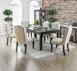 Sania Rustic Dining Collection - 72" or 84" Extendable Table with Wingback & Tufted Chairs in Antique Black – Black & Beige, view 4