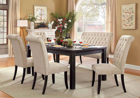 Sania Rustic Dining Collection - 72" or 84" Extendable Table with Wingback & Tufted Chairs in Antique Black – Black & Beige, view 2