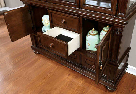 Alpena Transitional Dining Collection - 103" Extendable Double Pedestal Table, Leatherette Chairs & Hutch in Brown Cherry or Gray – Brown & Gray, view 6