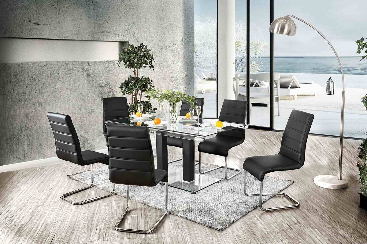 Richfield Contemporary 59" Tempered Glass Dining Table - Black & Chrome