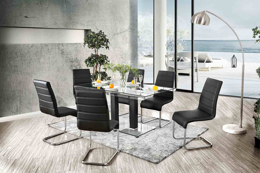 Richfield Contemporary 59" Tempered Glass Dining Table - Dual Post Chrome Base in Black or White