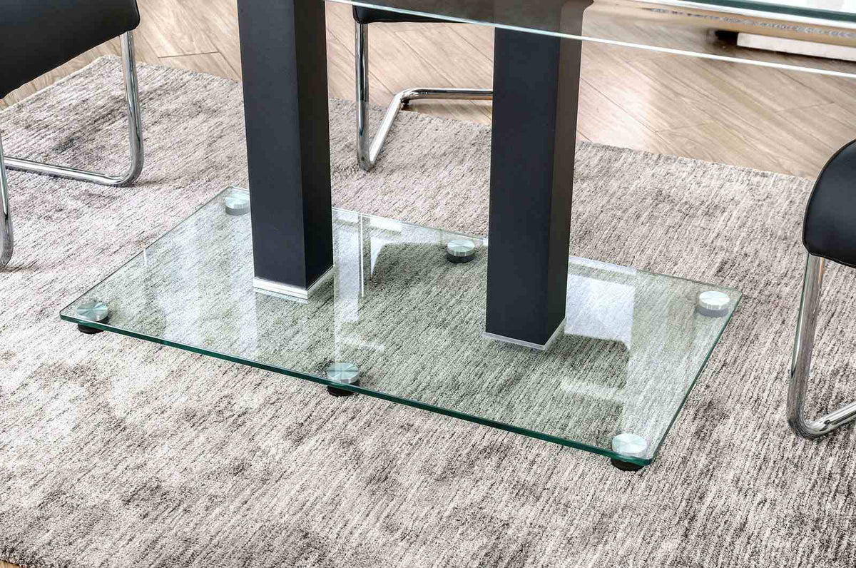 Richfield Contemporary 59" Tempered Glass Dining Table - Dual Post Chrome Base in Black or White – Black & White, view 2