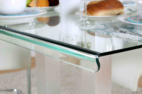Richfield Contemporary 59" Tempered Glass Dining Table - Dual Post Chrome Base in Black or White – Black & White, view 7