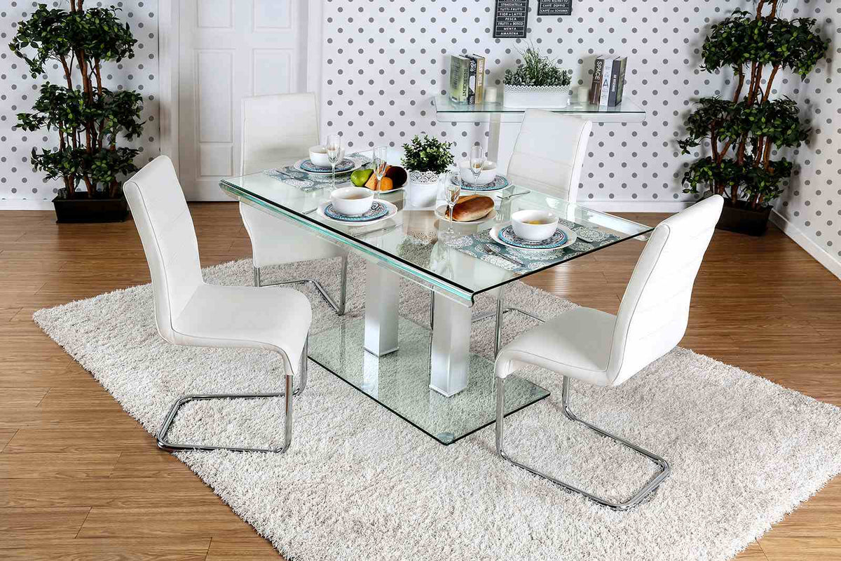 Richfield Contemporary 59" Tempered Glass Dining Table - White & Chrome