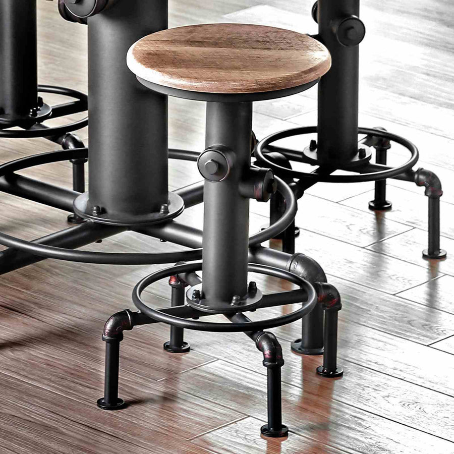 Foskey Industrial Swivel Counter Height Stools (Set of 2) - Fire Hydrant Base in Antique Black & Natural
