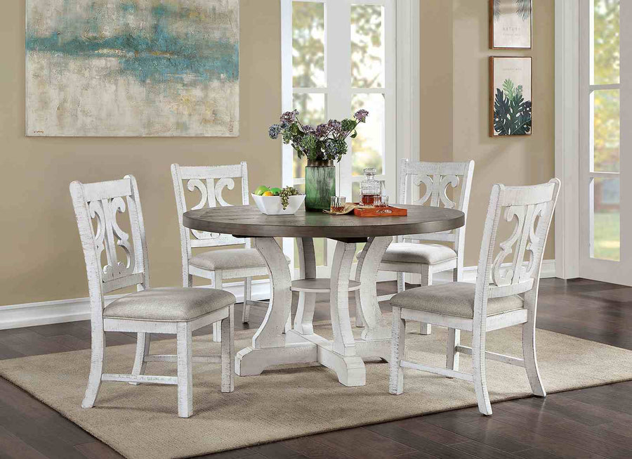 Auletta Rustic Solid Wood Dining Tables - 54" Round or 68"-86" Extendable in Distressed White & Gray