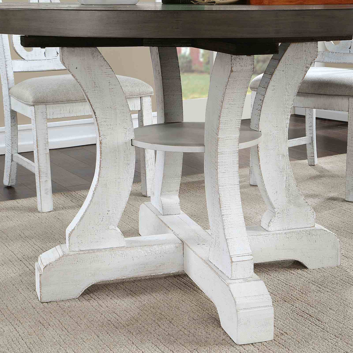 Auletta Rustic Solid Wood Dining Tables - 54" Round or 68"-86" Extendable in Distressed White & Gray – White & Gray, view 2