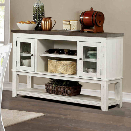 Auletta Rustic Solid Wood Dining Tables - 54" Round or 68"-86" Extendable in Distressed White & Gray – White & Gray, view 4