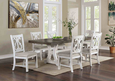 Auletta Rustic Solid Wood Dining Tables - 54" Round or 68"-86" Extendable in Distressed White & Gray – White & Gray, view 6