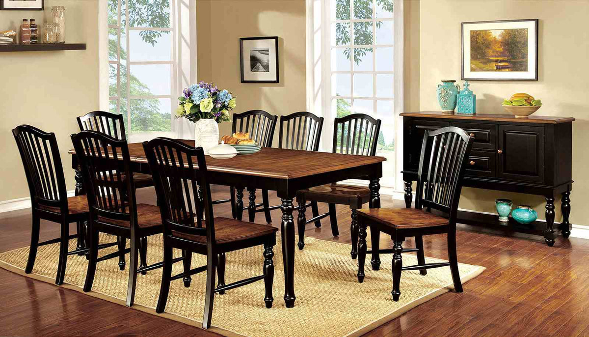 Mayville Country Extendable Dining Collection - 78" Table, Side Chairs & Server with Turned Legs in Black & Antique Oak – Black & Brown, view 4