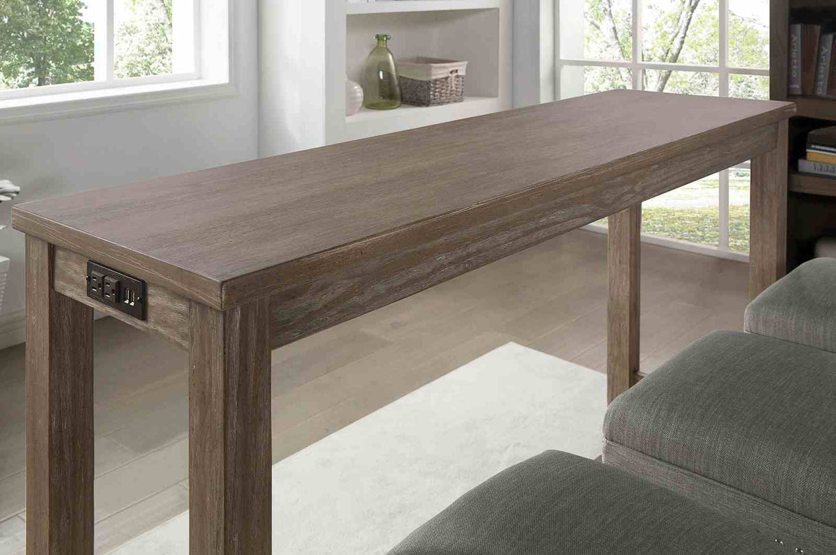 Caerleon Rustic Counter Height Dining Set with USB & Power Outlet - Nailhead Stools in Wire-Brushed Gray or Antique Blue – Gray & Blue, view 8