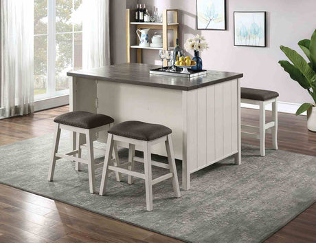 Heidelberg Counter Height Storage Dining Table & Set - Plank Top, Nailhead Stools & Bench in Off-White & Dark Gray – White & Gray, view 3