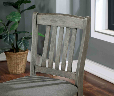 Anaya Counter Height Dining Table, Set & Chairs with Wine Storage - Slat Back Chairs in Wire-Brushed Gray – Gray, view 7