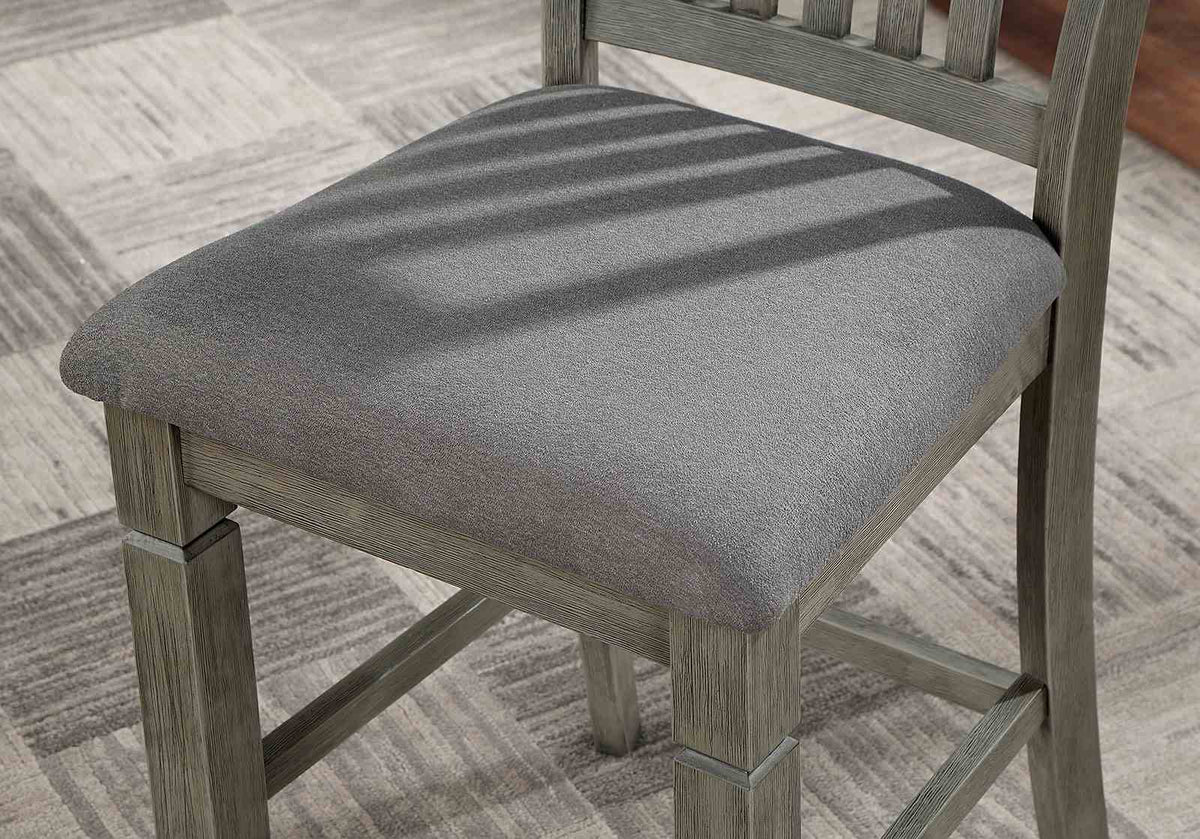 Anaya Counter Height Dining Table, Set & Chairs with Wine Storage - Slat Back Chairs in Wire-Brushed Gray – Gray, view 8