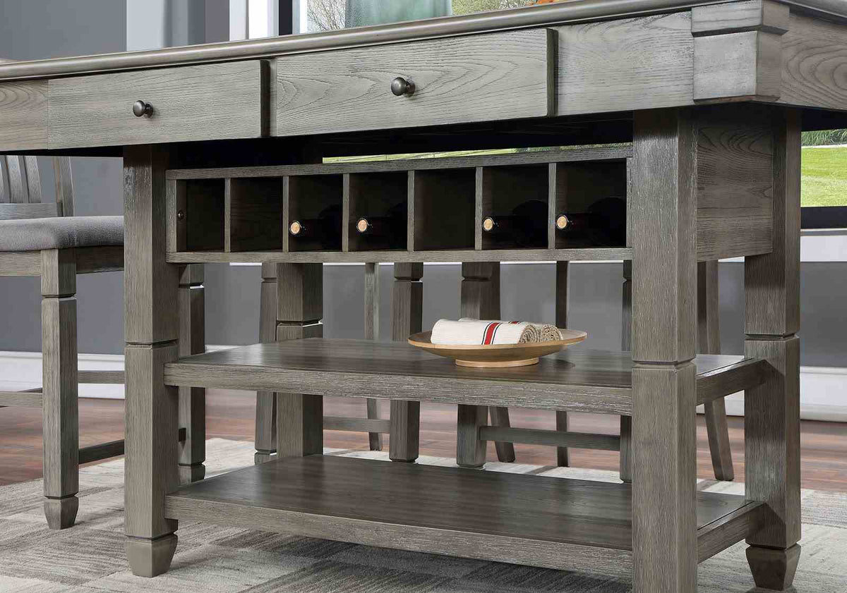 Anaya Counter Height Dining Table, Set & Chairs with Wine Storage - Slat Back Chairs in Wire-Brushed Gray – Gray, view 4