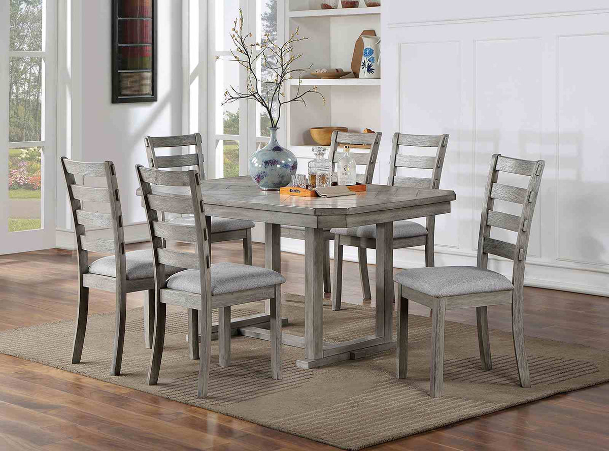 Laquila Rustic 60" Trestle Dining Collection - Ladder Back Chairs & Upholstered Bench in Wire-Brushed Gray – Gray, view 2