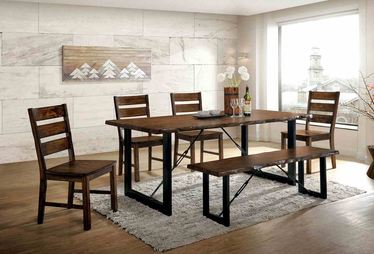 Dulce Industrial 71" Dining Table, Slat Back Chairs & Natural-Edge Bench - Dining Table (71")