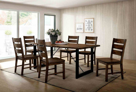 Dulce Industrial 71" Dining Table, Slat Back Chairs & Natural-Edge Bench - Metal U-Legs in Walnut and Black – Brown & Black, view 4