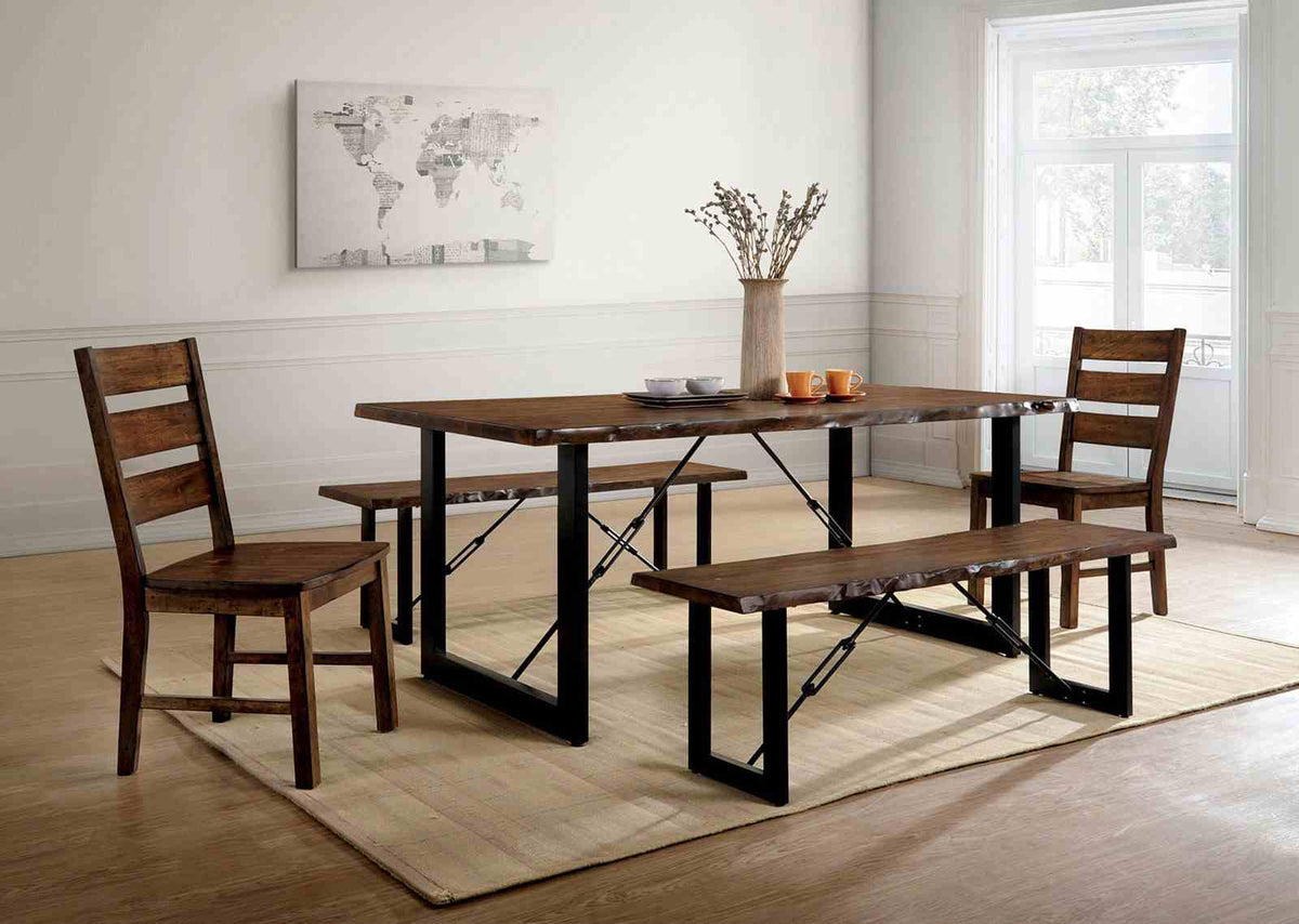 Dulce Industrial 71" Dining Table, Slat Back Chairs & Natural-Edge Bench - Metal U-Legs in Walnut and Black – Brown & Black, view 5