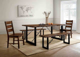 Dulce Industrial 71" Dining Table, Slat Back Chairs & Natural-Edge Bench - Metal U-Legs in Walnut and Black – Brown & Black, view 5