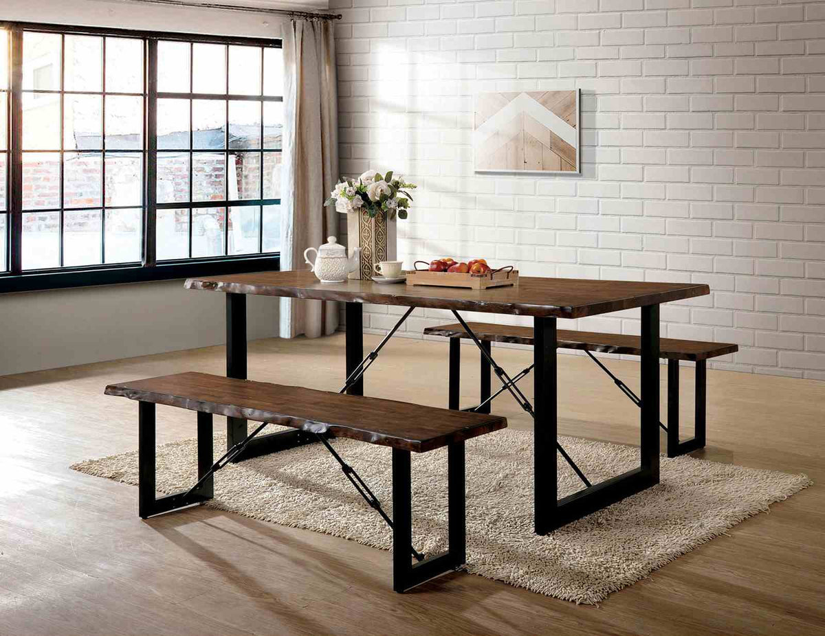 Dulce Industrial 71" Dining Table, Slat Back Chairs & Natural-Edge Bench - Metal U-Legs in Walnut and Black – Brown & Black, view 6