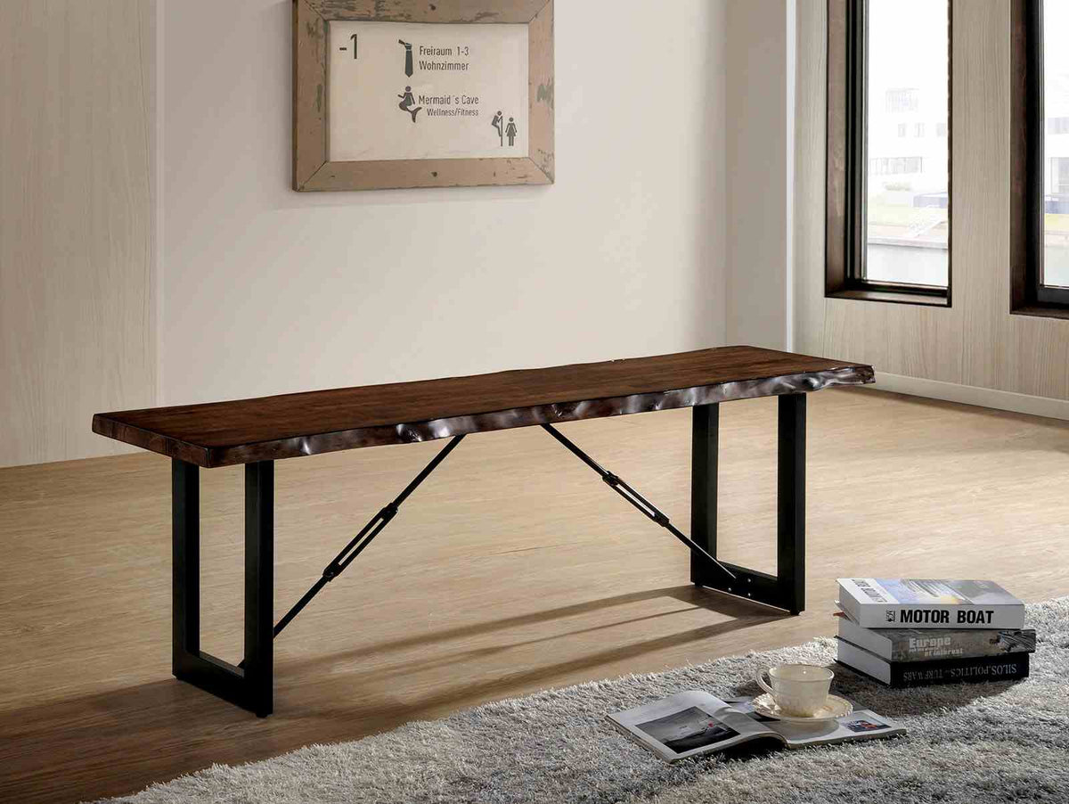 Dulce Industrial 71" Dining Table, Slat Back Chairs & Natural-Edge Bench - Natural-Edge Bench (54")