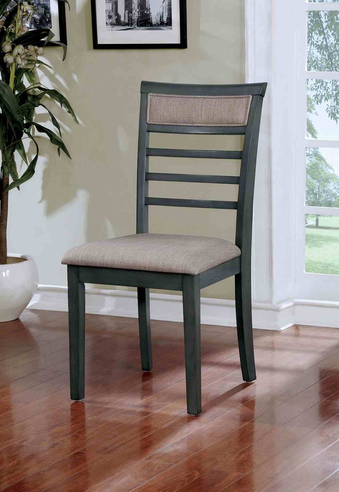 Fafnir Transitional Dining & Counter Height Sets - Padded Slat Back Chairs in Weathered Gray & Beige – Gray & Beige, view 2