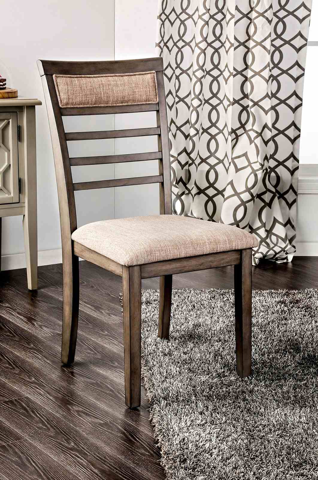 Taylah Transitional 7-Piece Dining Set - 60" Table & Padded Slat Back Chairs in Weathered Gray – Gray & Beige, view 4