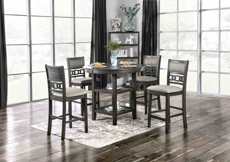 Milly Transitional 5-Piece Counter Height Dining Set - Round Table with Shelves & Padded Chairs in Gray – Gray, view 2