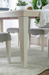 Daniella Transitional Extendable Dining Collection - Fluted Legs & Nailhead Parsons Chairs in Antique White & Gray – White & Gray, view 4