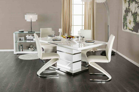 Midvale Contemporary 78" Extendable Dining Table & Chairs - Butterfly Leaf & Z-Base Leatherette Chairs – White & Black, view 2