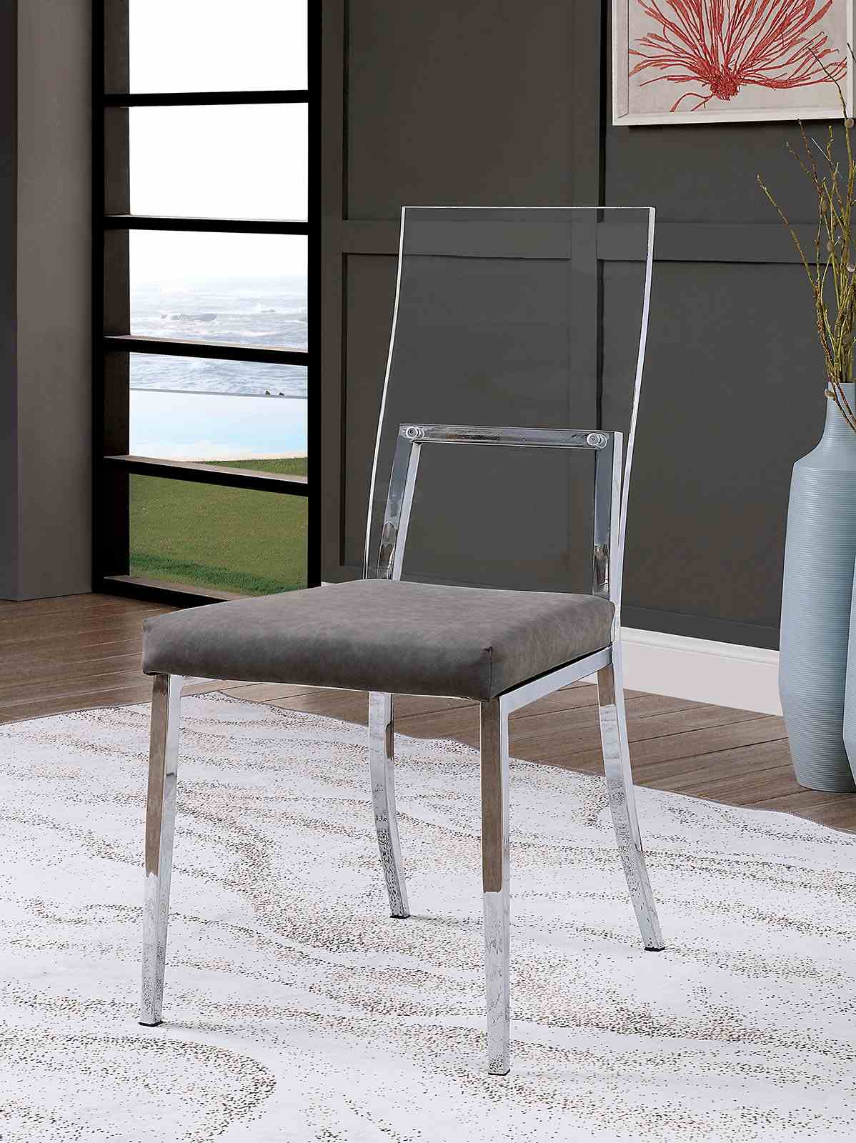 Casper Contemporary 72" Glass Top Dining Table & Sets - 2 Acrylic-Leg Side Chairs