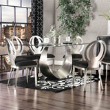 Orla Contemporary 60" Glass Top Dining Table & Set - Oval Back Microfiber Chairs in Silver & Black – Silver & Black, view 5